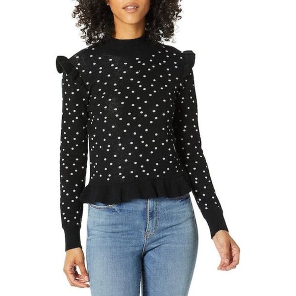Parker Marlee Turtleneck Long-Sleeve Polka-Dot Sweater, Size Small